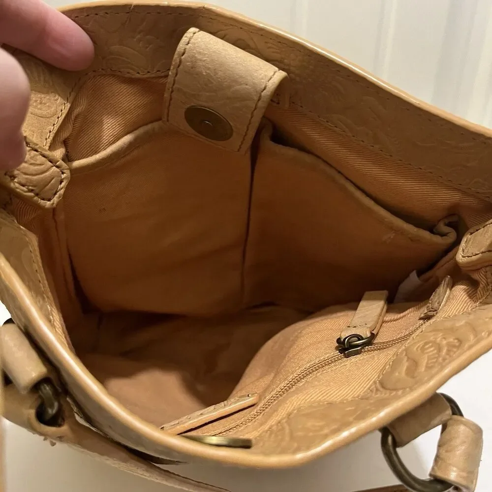 Steven By Steve Madden Embossed Floral Tan Leather Crossbody Bag Western Boho
